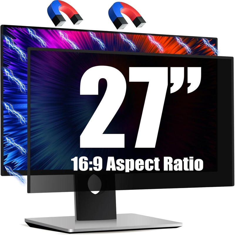 JEEETINTX Magnetic Invisible Hidden Design Computer Privacy Screen Filter 27 Inch for Frameless Monitor 16:9 Aspect Ratio, Removable Anti Glare Blue Light Protector, Double Sided Reversible Eye Care 27in Film - Image 1